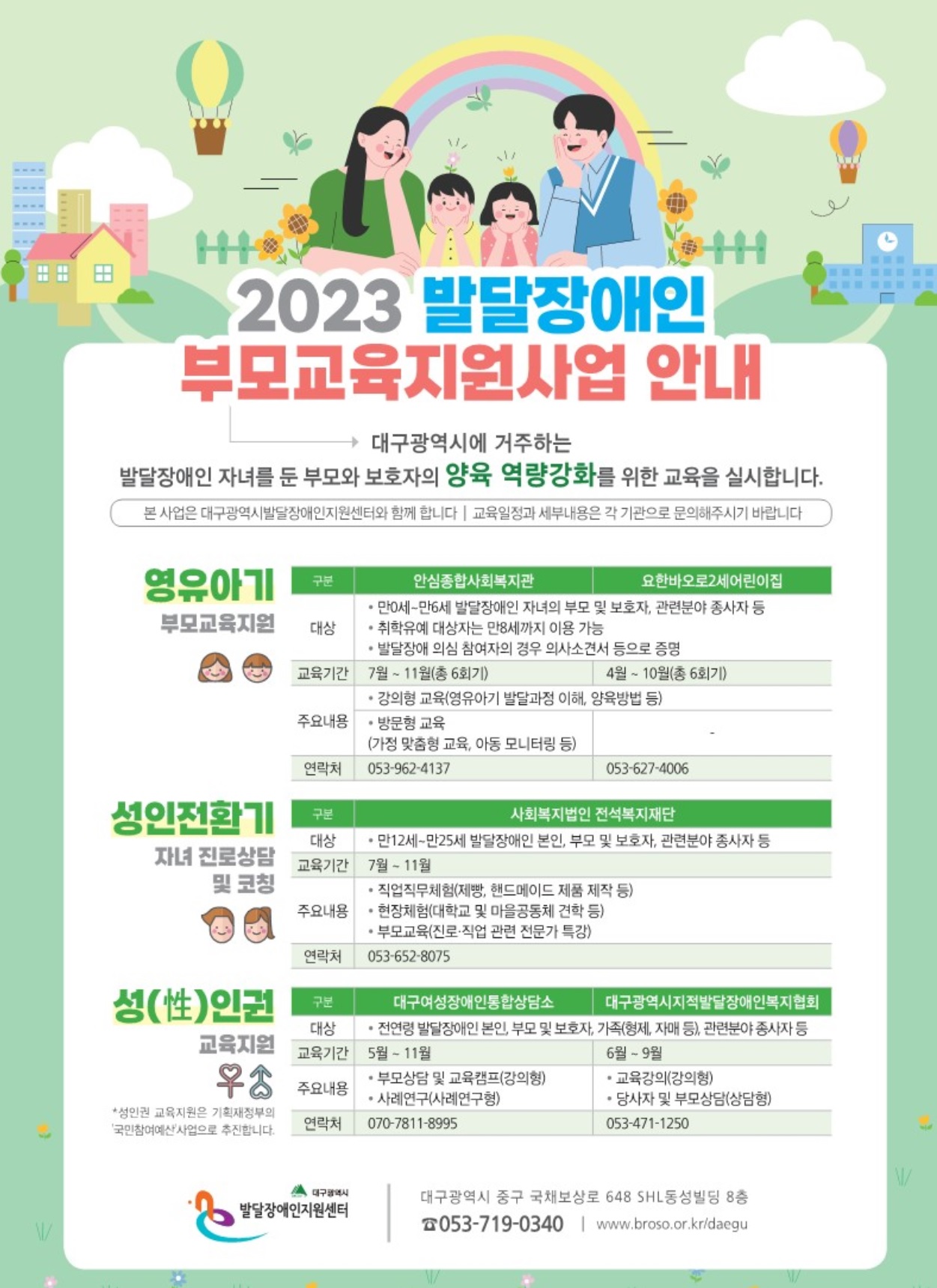  2023 대구시 발달 장애인 부모교육 지원사업 안내