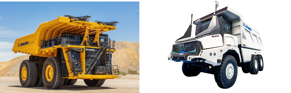 &lt;자율주행 광산트럭, 코마츠(Komatsu) 930e 트럭(좌)과 ZNK95 모델(우) &gt;