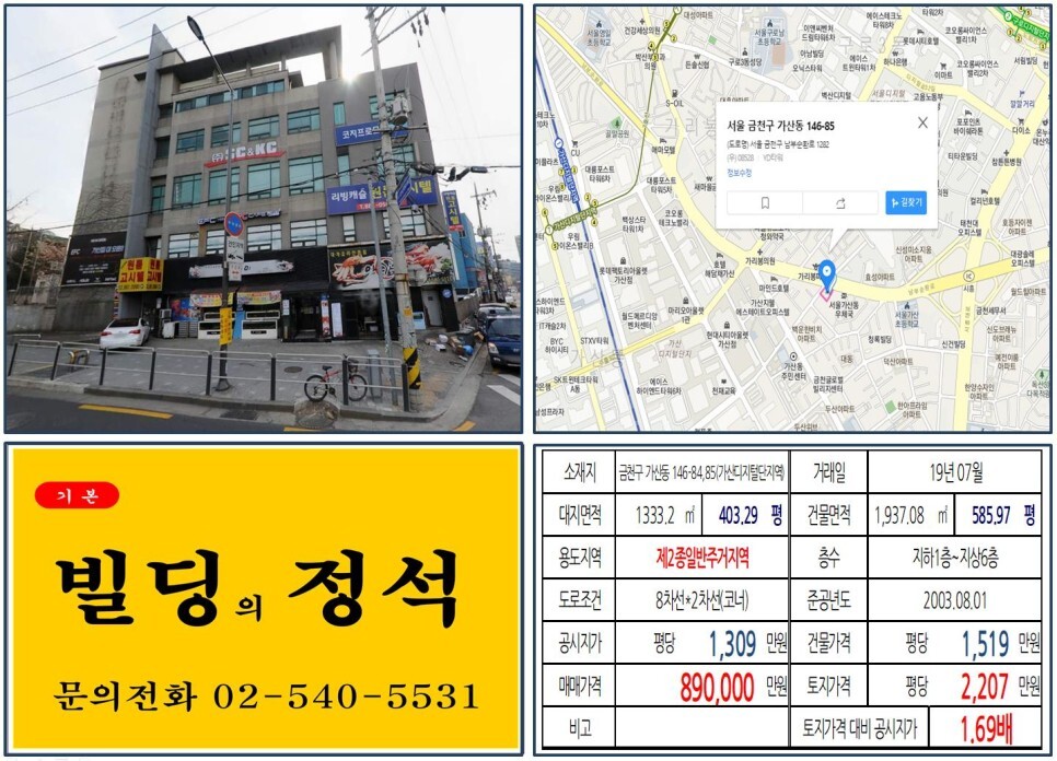  [금천구 지스퀘어 80억 꼬마빌딩 실거래가 조회] 가산동 146-84,85 (가산디지털역) 89억 원, 평당 2,207만 원 매매되었습니다. 넷