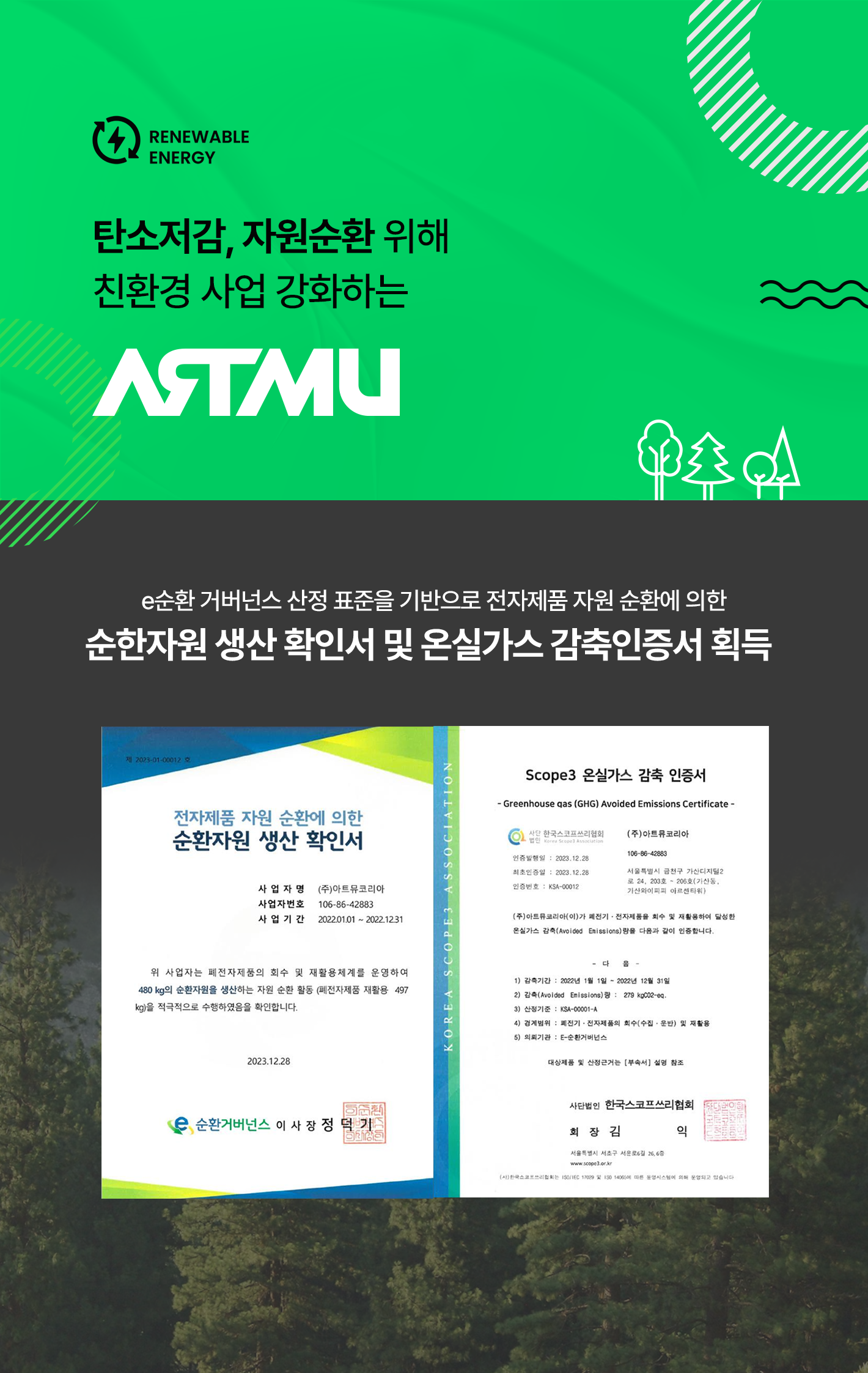  (주)아트뮤코리아, ESG 순환자원 생산 인증 획득