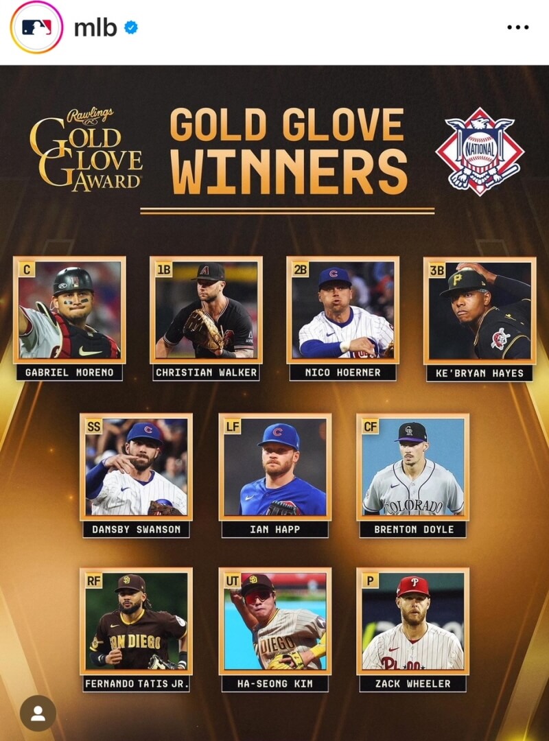 내셔널리그 골드글러브 수상자들(출처: MLB 인스타그램)