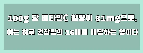  100g 당 비타민C 함량이 81mg으로, 이는 하루 권장량의 16배에 해당하는 양이다