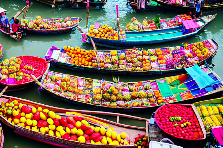 강-보트-시장-열대과일판매