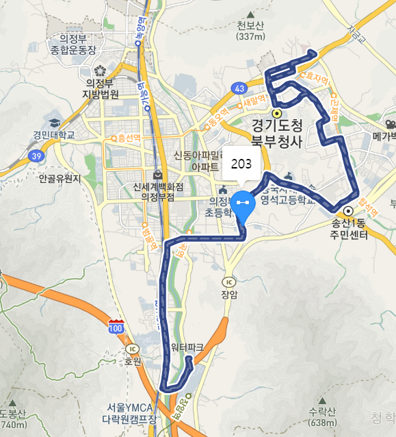  [마을]의정부시 203번 버스 : 의정부 성모병원, 경기도청, 망월사역