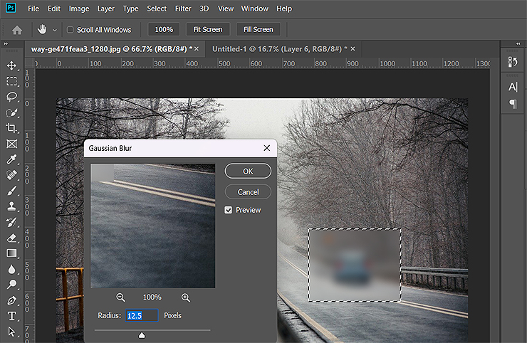 포토샵-가우시안-블러-창-열림
