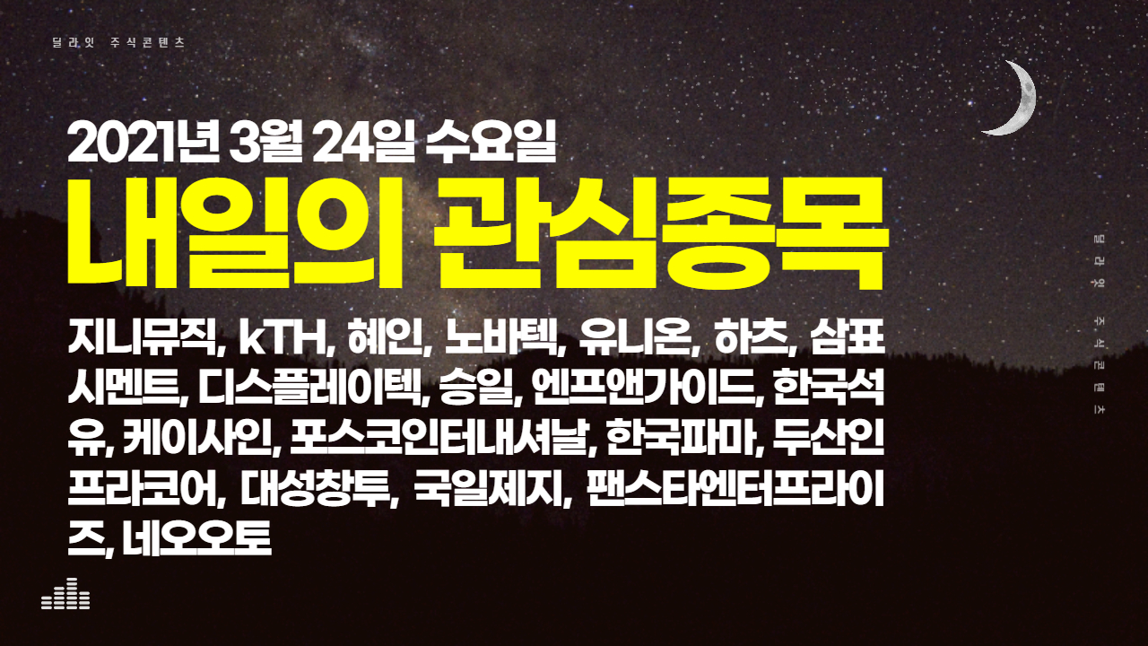  시초가매매 방법 2021년 3월 24일 내일의 관심종목 - 주식딜라잇