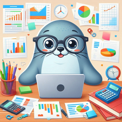 그래프와 데이터 분석 차트 배경의 원형 도장.