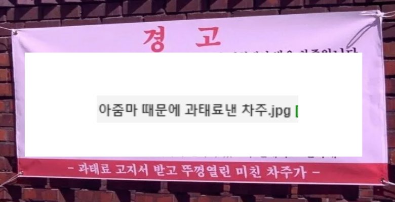  아줌마 때문에 과태료 낸 차주의 경고문