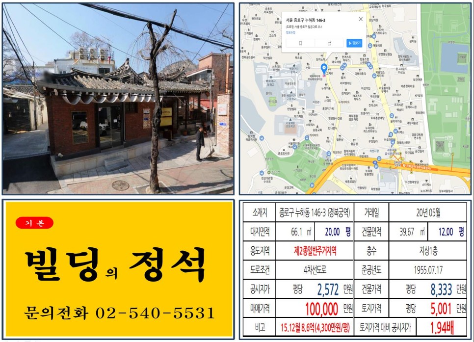 종로구 누하동 146-3번지 건물이 2020년 05월 매매 되었습니다.