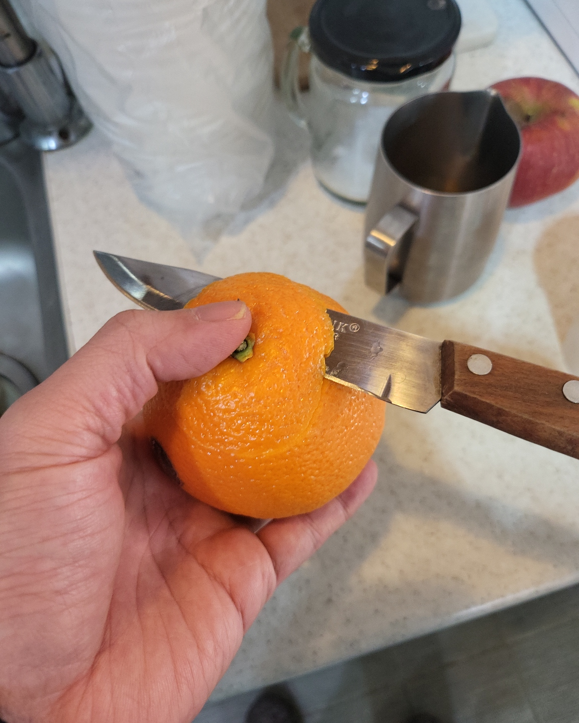 오렌지 꼭지부분 칼집 넣게