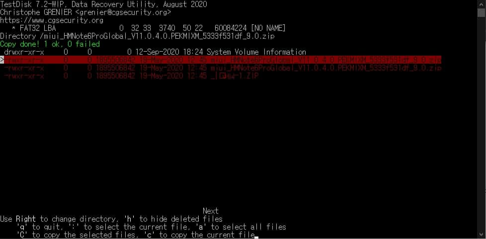 삭제 파일 복원 성공 및 추가 복구 파일 선택