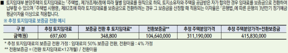 추정 토지임대료 보증금 예시