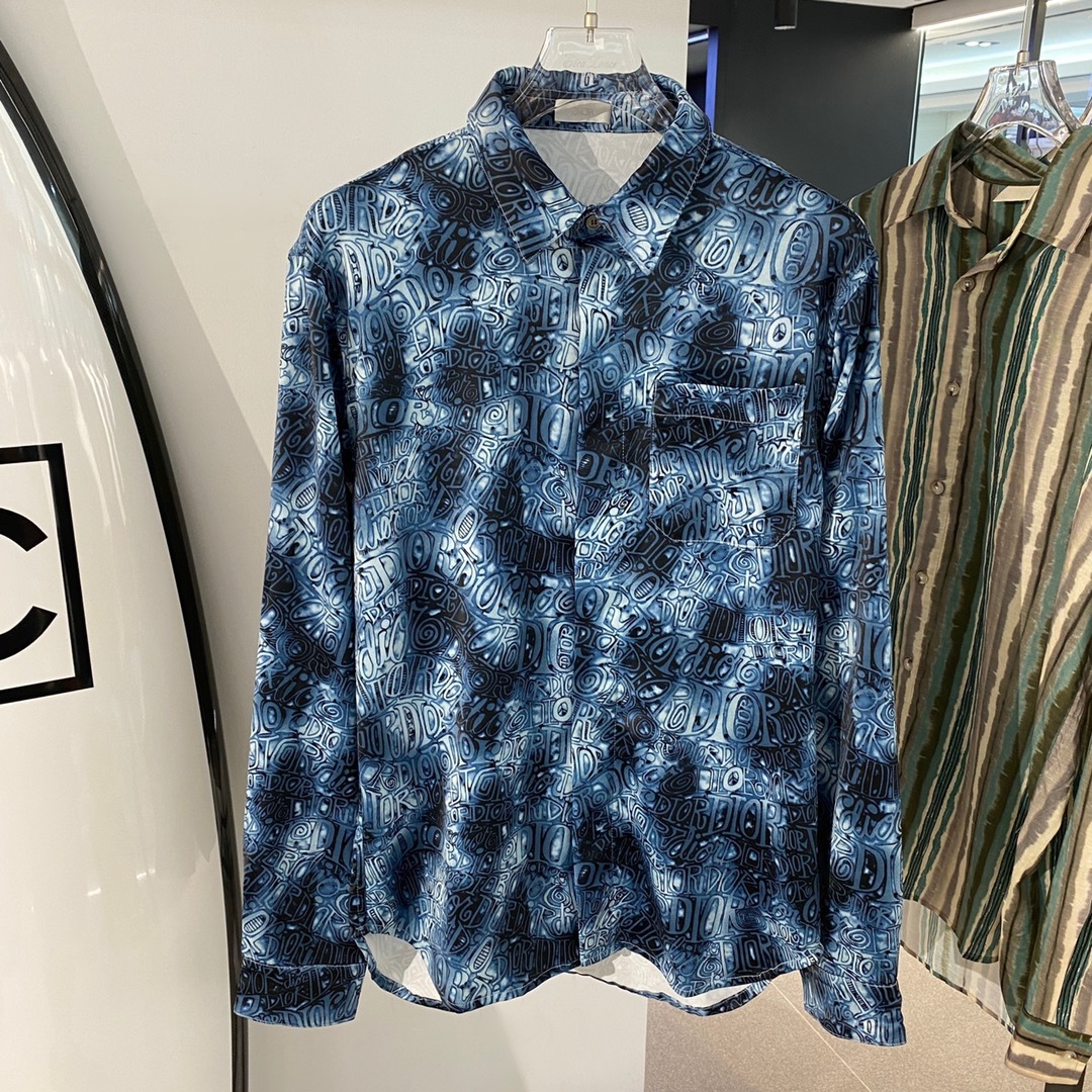  [DIOR x STUSSY] 디올 X 스투시 멀티 로고 블루 셔츠