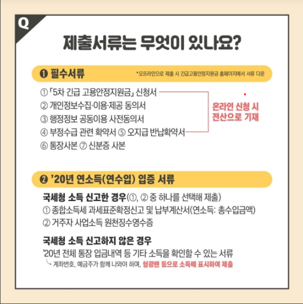 5차 긴급 고용안정지원금 제출서류