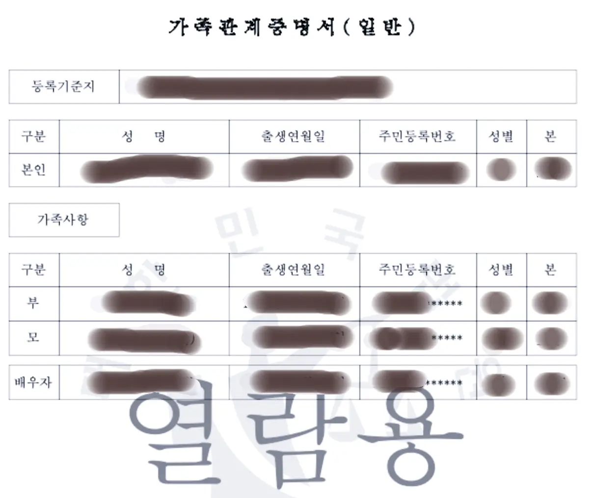 사진처럼 등록기준지를 알 수 있게 됩니다.