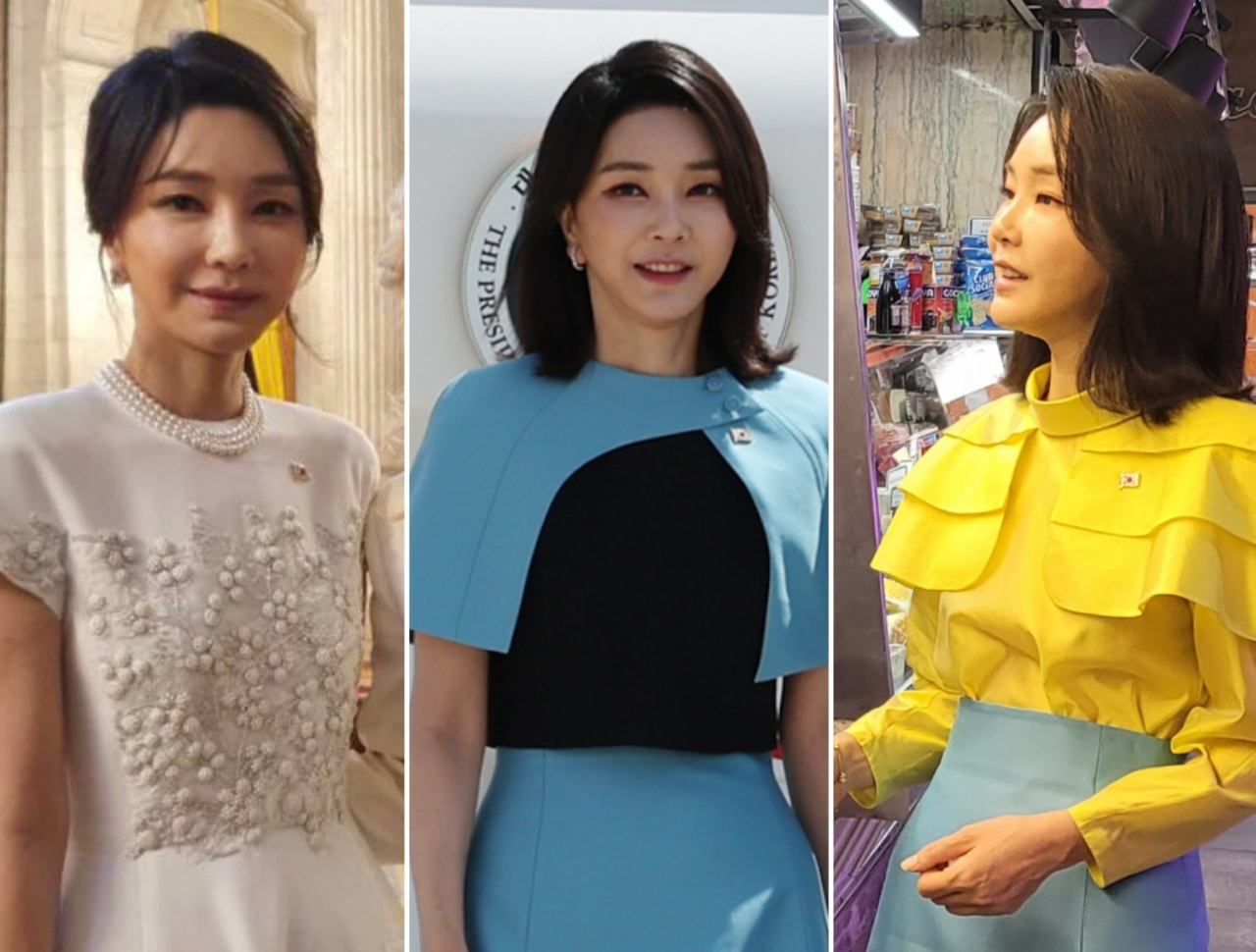  '태극기 배지부터 우크라룩까지'..첫 해외순방 김건희 '패션 외교'
