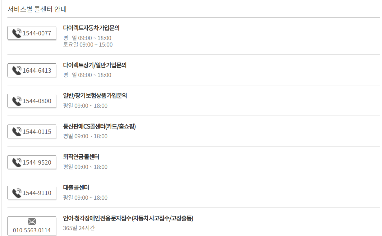 서비스별-콜센터-안내