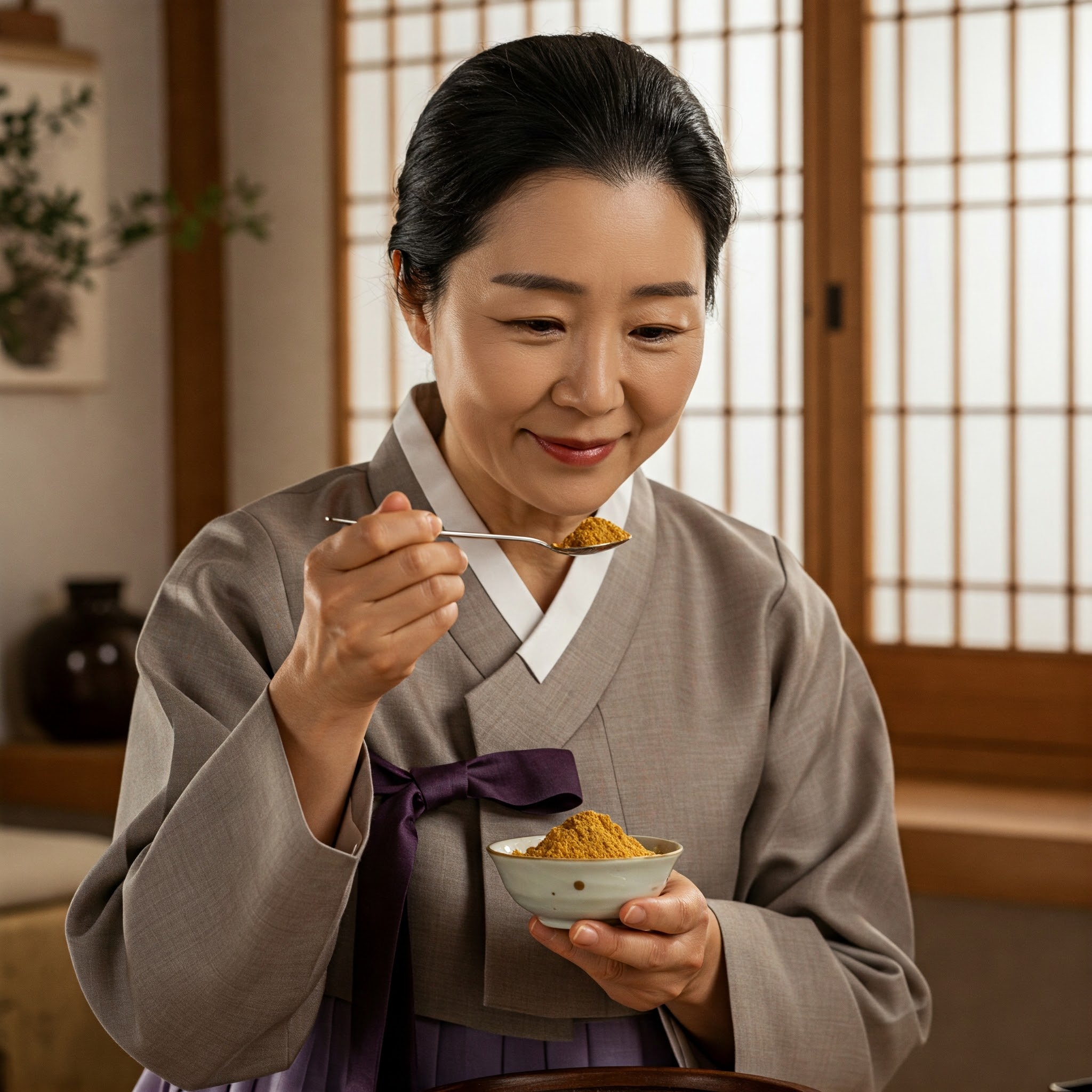청국장가루 먹는 모습