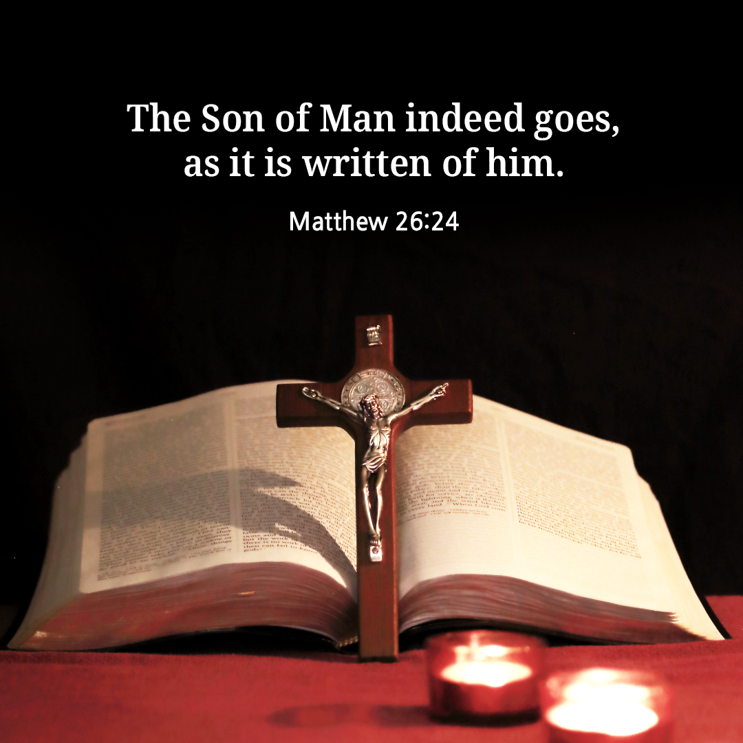The Son of Man indeed goes&#44; as it is written of him. (Matthew 26:24)