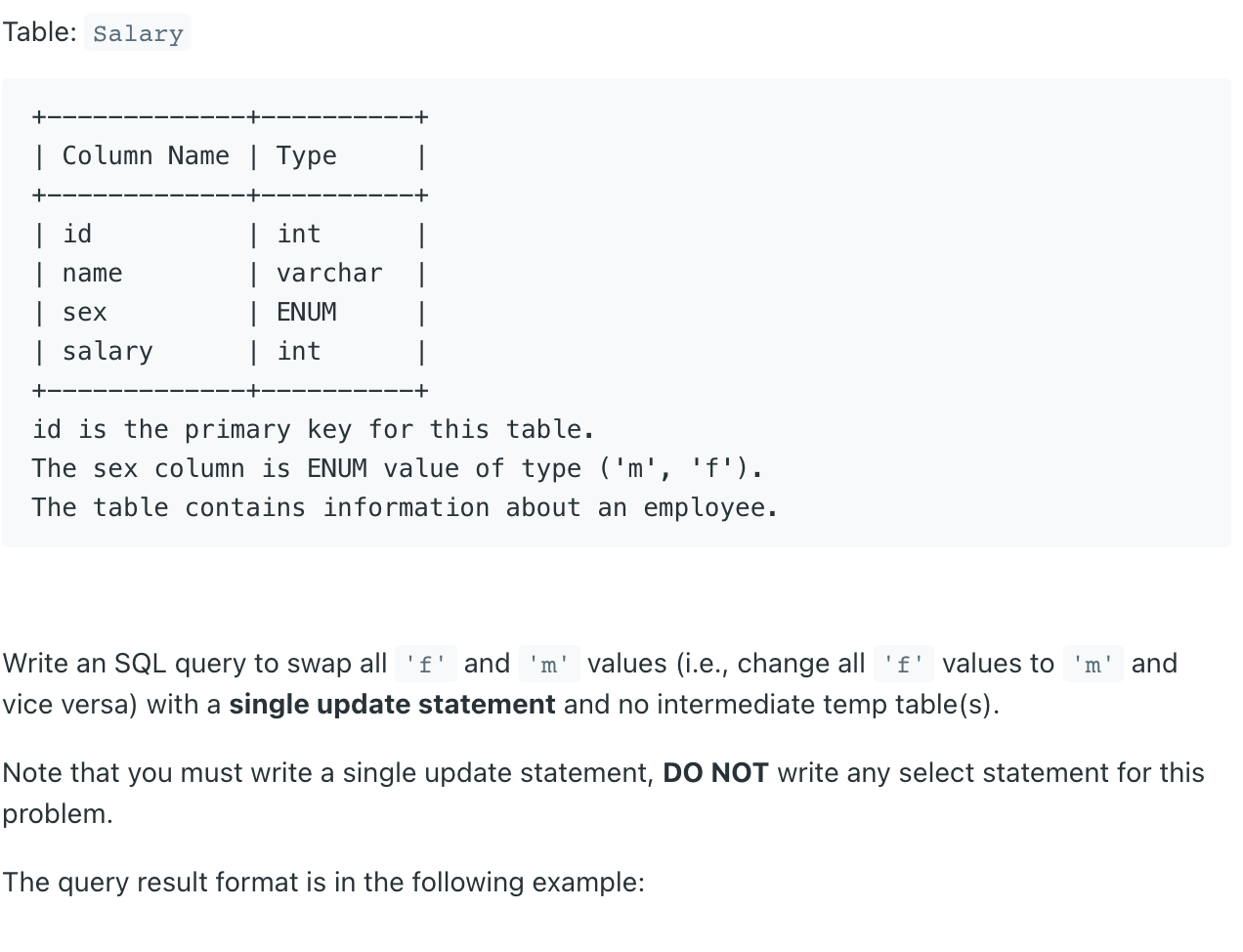LeetCode] 627. Swap Salary (MySQL)