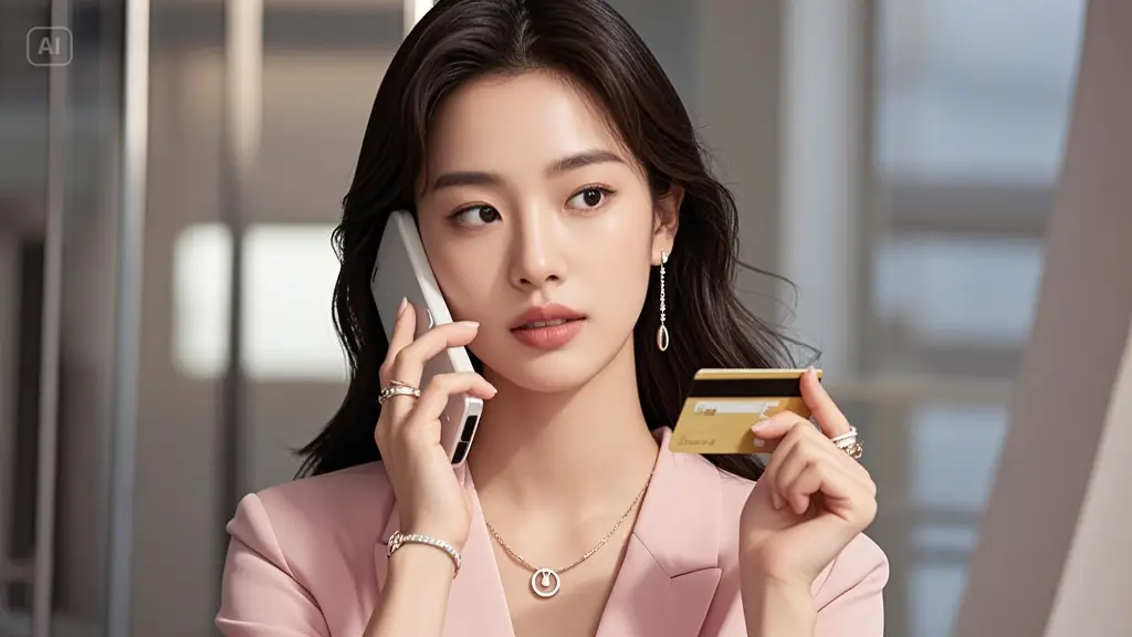 카드를 들고 통화하는 여성