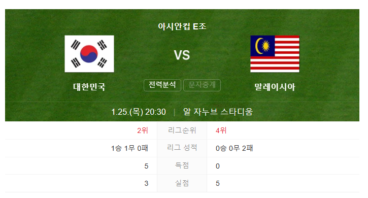 한국 VS 말레이시아 축구경기 생중계 무료보기