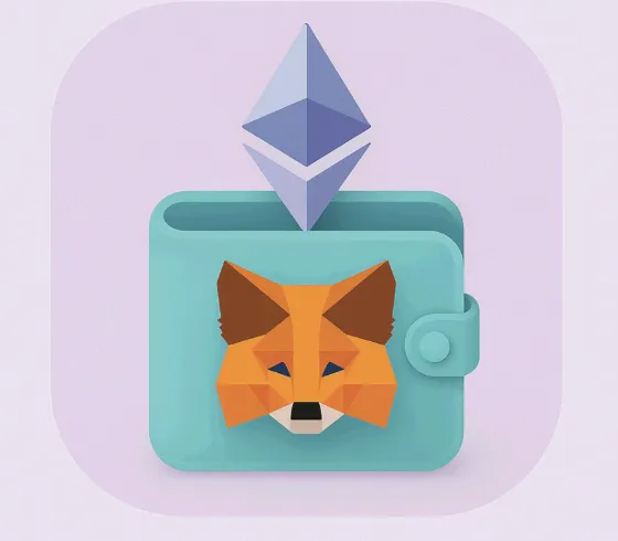 MetaMask 여우 심볼과 이더리움 로고가 지갑 안에 함께 있는 웹3 상징 이미지. 이 이미지는 MetaMask와 Ethereum 지갑의 결합을 상징적으로 표현하며, 블로그의 Web3 지갑 설명을 시각적으로 전달함 (metamask ethereum wallet icon)