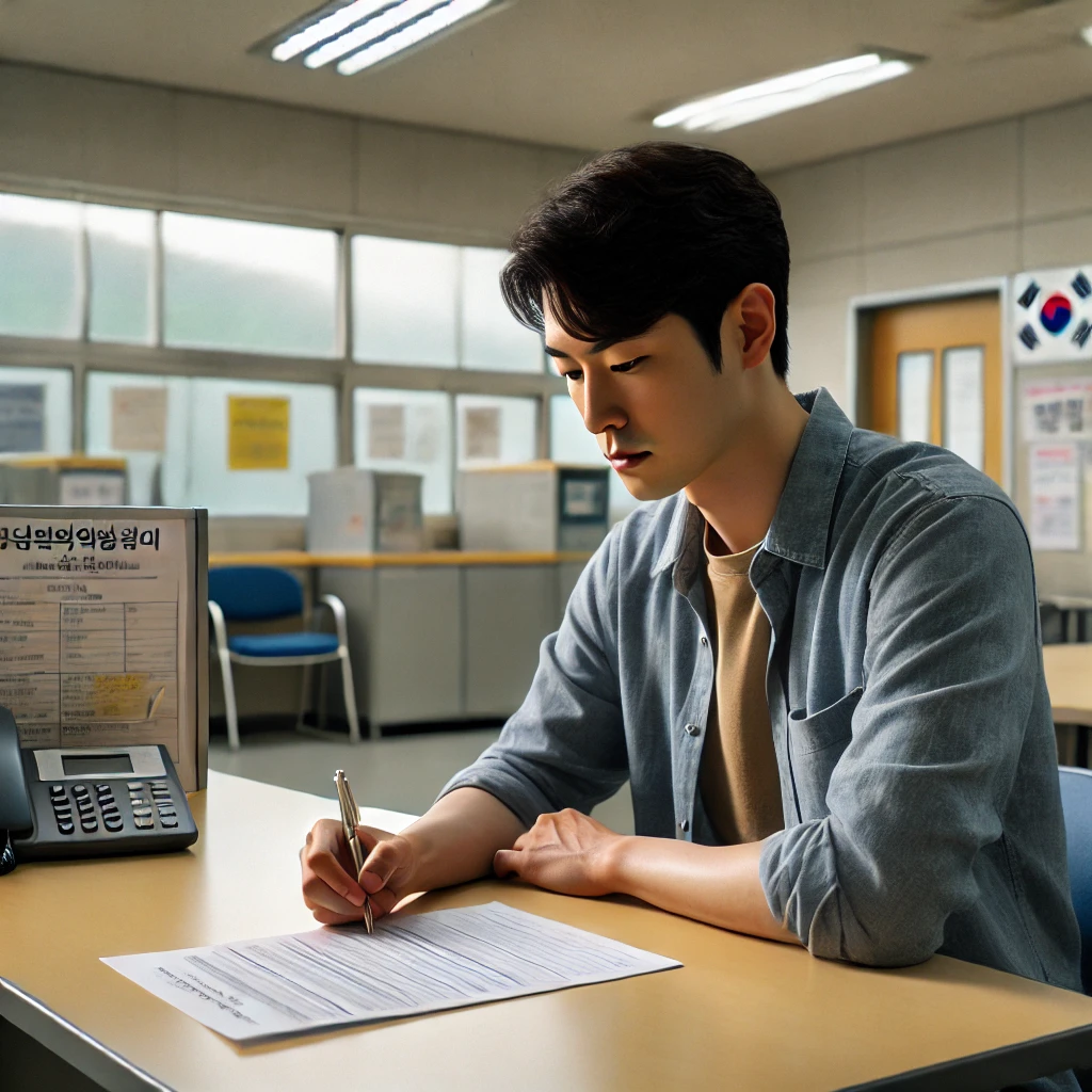 실업 급여를 신청하고 있는 청년