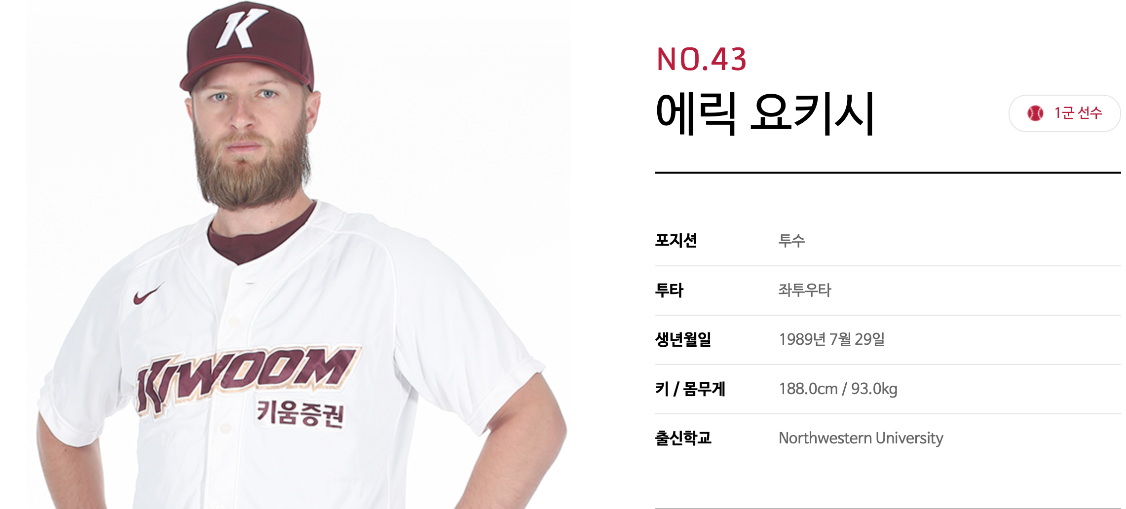  [오피셜] 키움 히어로즈, 외국인 투수 에릭 요키시와 3년째 동행