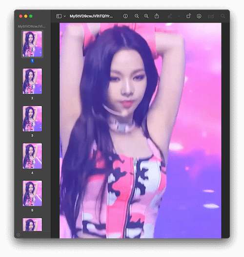 미리보기로 움직이는 GIF를 열면 프레임이 보인다