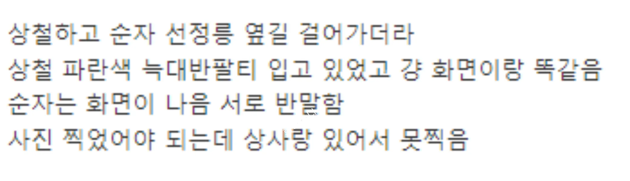 상철하고 순자가 선정릉 옆길 걸어가는 것을 목격한 글.