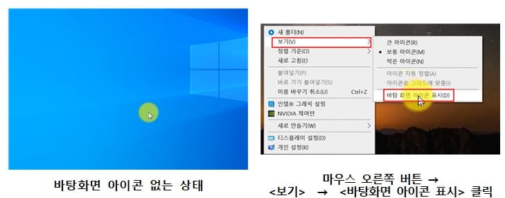 바탕화면 아이콘 사라짐 해결방법 예시 이미지