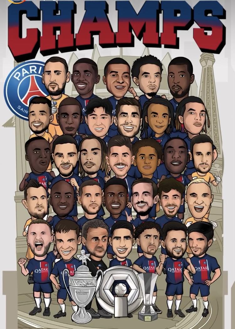 도메스틱 트레블을 달성한 PSG 선수단