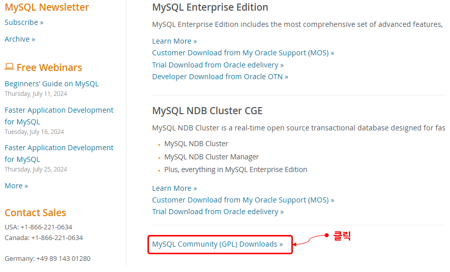 MySQL 다운로드 메뉴