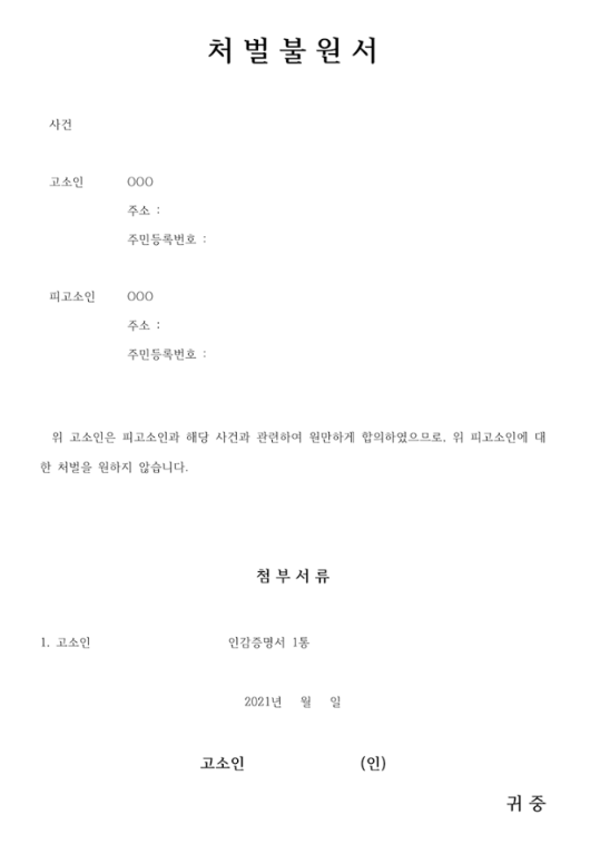  처벌불원서 쓰는법, 효력 알아보자(처벌불원서 양식 hwp/pdf 포함)
