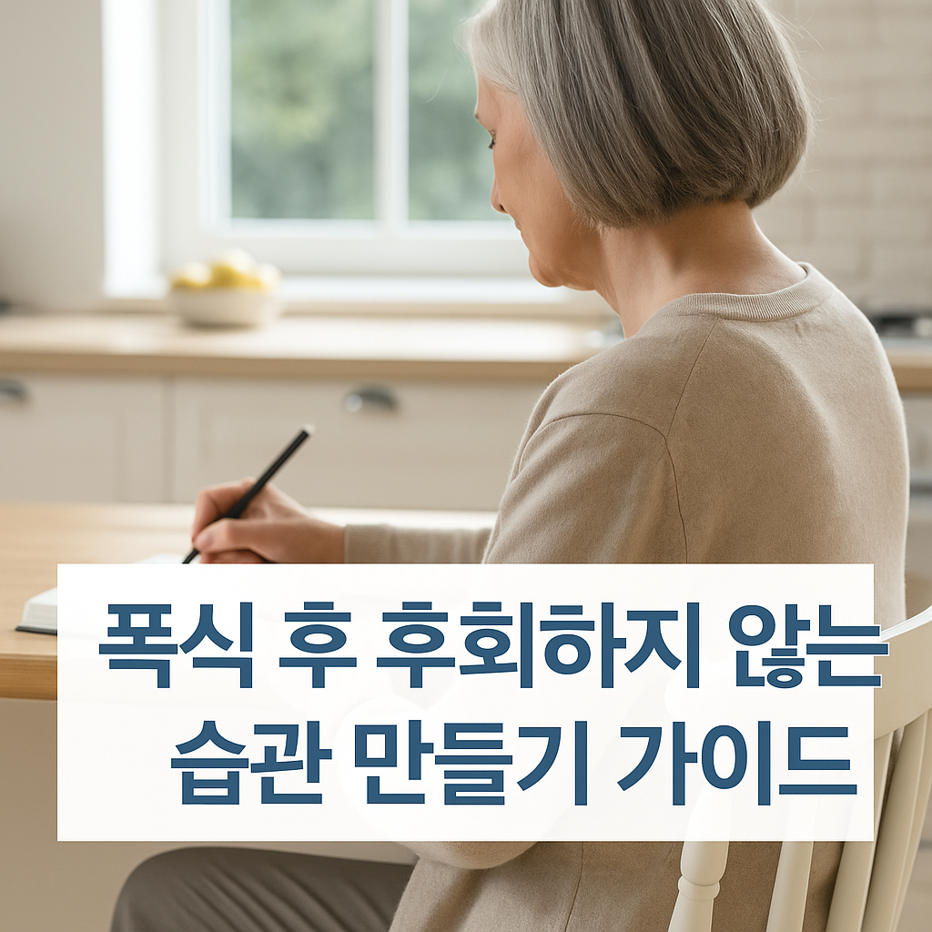 폭식 후 감정을 기록하며 회복 루틴을 실행 중인 여성