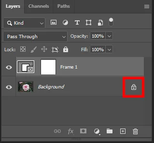 어도비 포토샵의 레이어 잠긴 모습