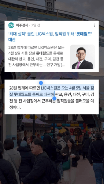 롯데월드 입장 불가 LIG 넥스원 입장 가능