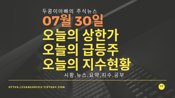  19년 07월 30일 오늘의 상한가 및 급등주 ,지수분석