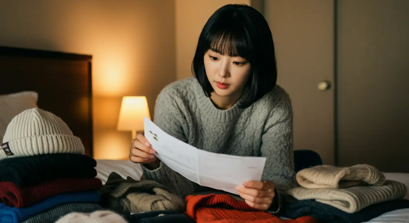 겨울 여행 준비를 하는 여성