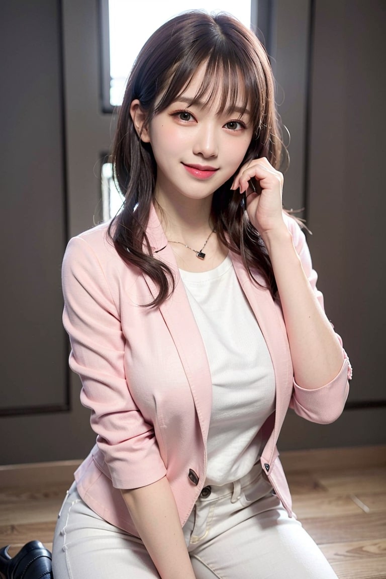  핑크 블레이저 입은 피팅모델 AI로 그리기 만들기