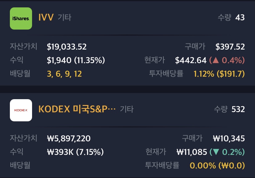 IVV ETF와 KODEX 미국S&P500TR ETF 주간 현황 4