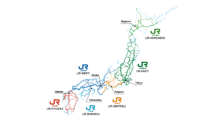 지역이 굉장히 다양한데 간단히 설명하면 JR동일본은 도쿄나 동일본 대지진으로 큰 피해가 있었던 후쿠시마나 미야기현과 같은 지역들을, JR서일본은 도쿄보다 서쪽으로 있는 도시인 나고야, 오사카, 교토, 오카야마, 히로시마와 같은 지역을 말한다. JR규슈는 후쿠오카나 유후인, 구마모토, 나가시키와 같은 지역을 말하는데 구체적으로 말하면 어려워지니 대략적인 감만 가지고 있어도 도움이 될 날이 있을 것이다.