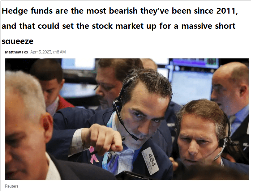 주식시장 일단 파세요! Hedge funds are the most bearish they&#39;ve been since 2011&#44; and that could set the stock market up for a massive short squeeze