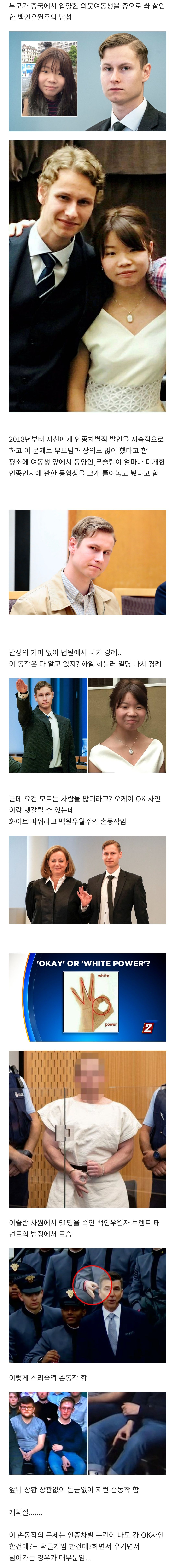  자신의 여동생을 죽인 백인우월주의자가 법원에서 한 제스처.jpg