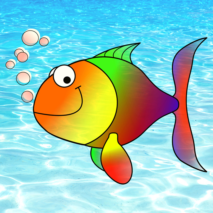 맑은-물-배경에-귀여운-물고기-캐릭터-이미지-합성