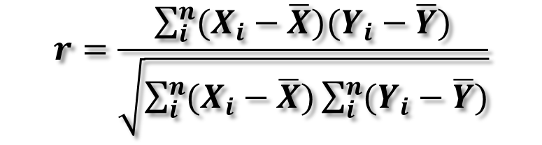 피어슨 상관관계 공식이며&#44; 공분산 공식에서 분모를 각변수의 표준편차로 나눈 모습입니다.