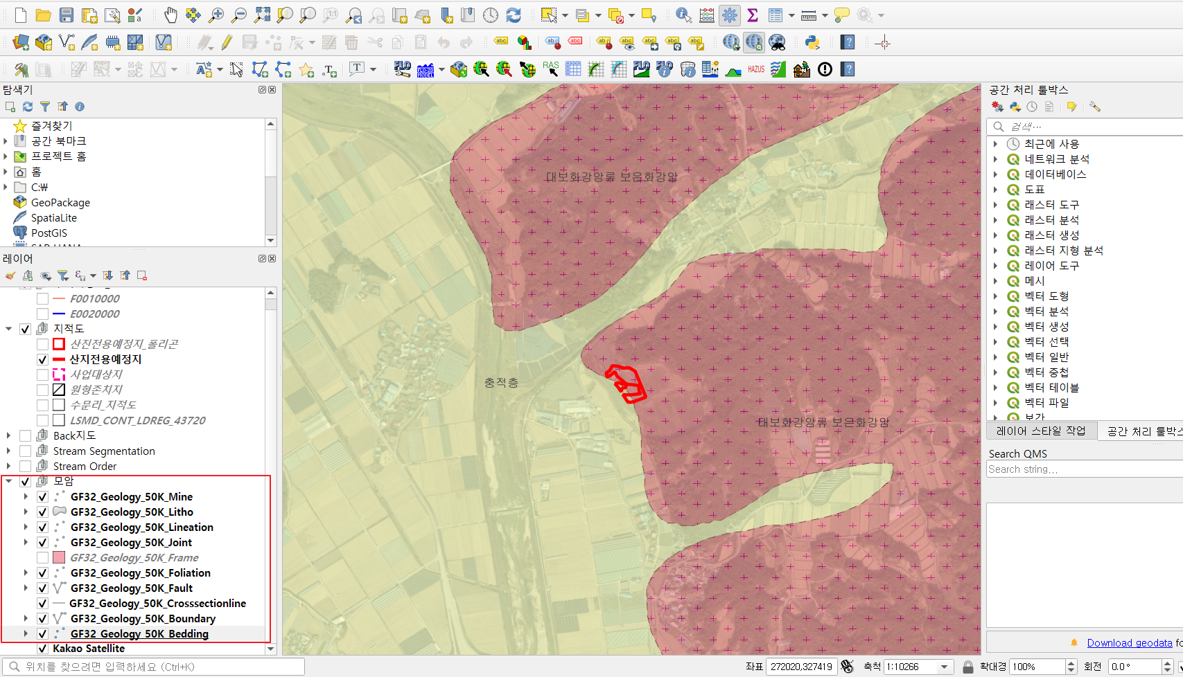  Qgis 수치지질도 SHP 올리기