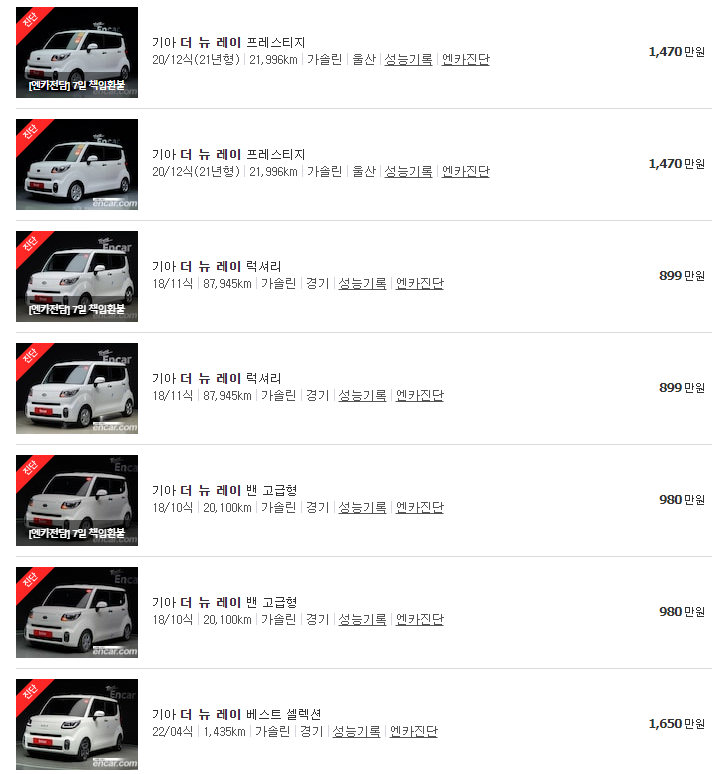 더 뉴 레이 중고차 매물