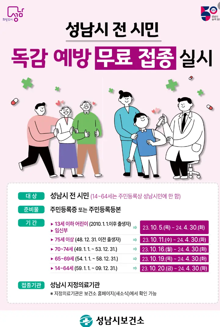 성남시-독감예방-무료실시-안내문-포스터